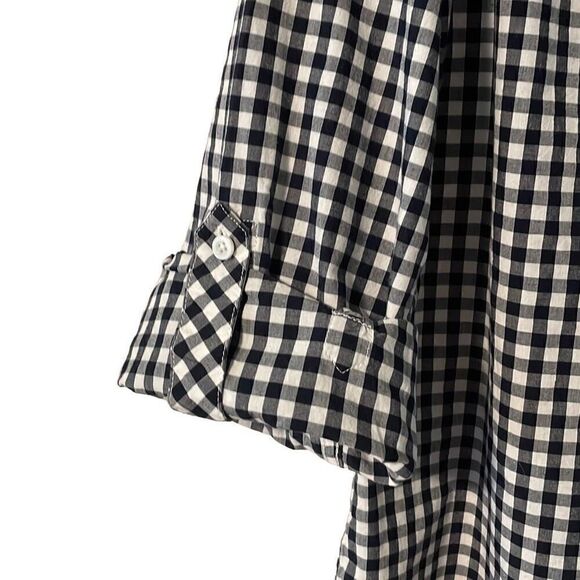 Talbots black and white check cotton classic tab sleeve button shirt 1X - Picture 4 of 12